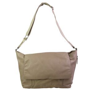 LRG FEM BEIGE TAUPE GENUINE LEATHER FLAP SHOULDER BAG X-BODY HANDBAG HOBO PURSE